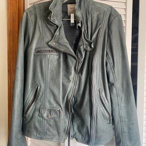 Lucky Brand Teal Genuine Leather Asymmetrical Moto Jacket Size Medium